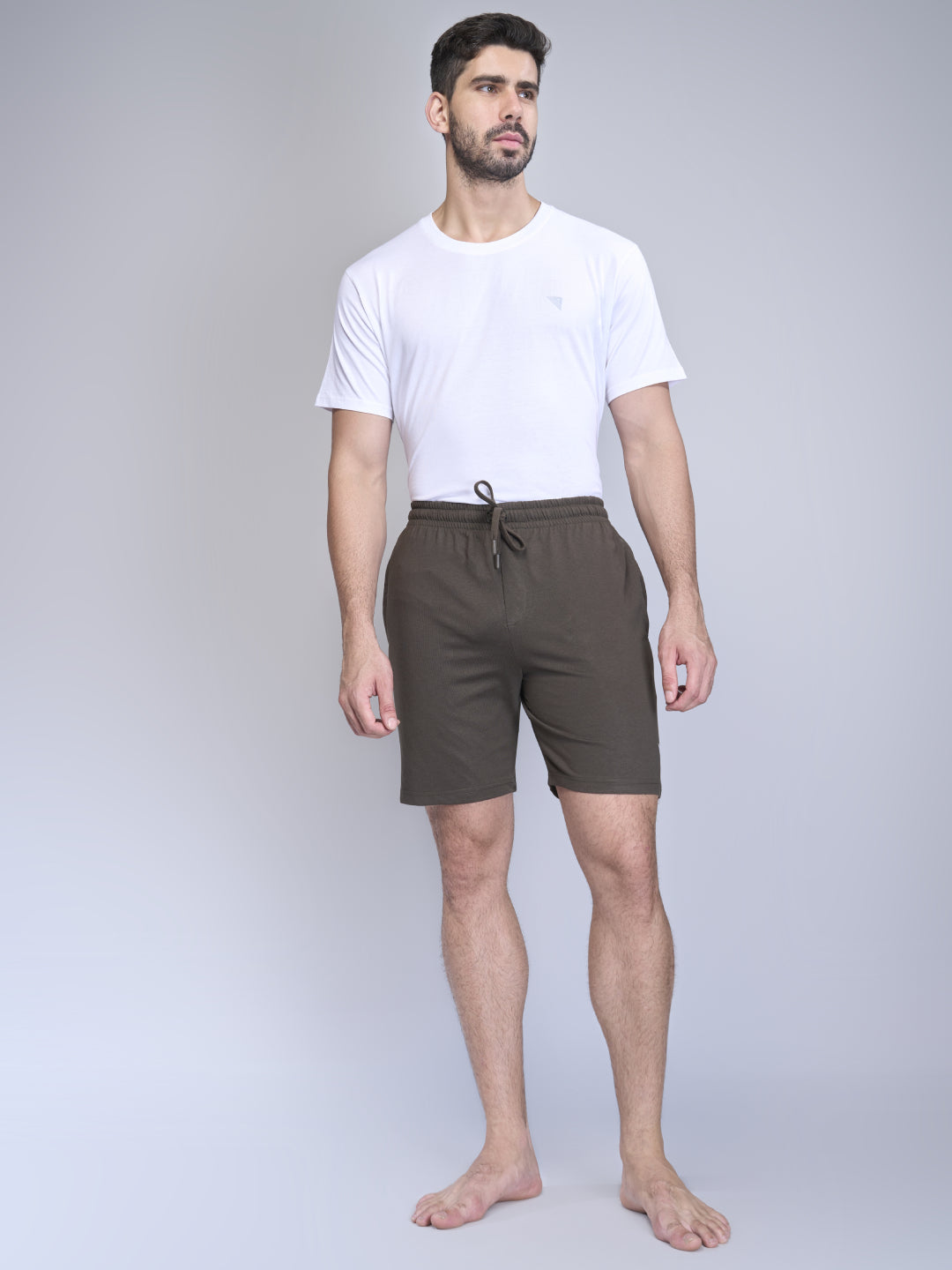 Men Combed Cotton Shorts Olive Green