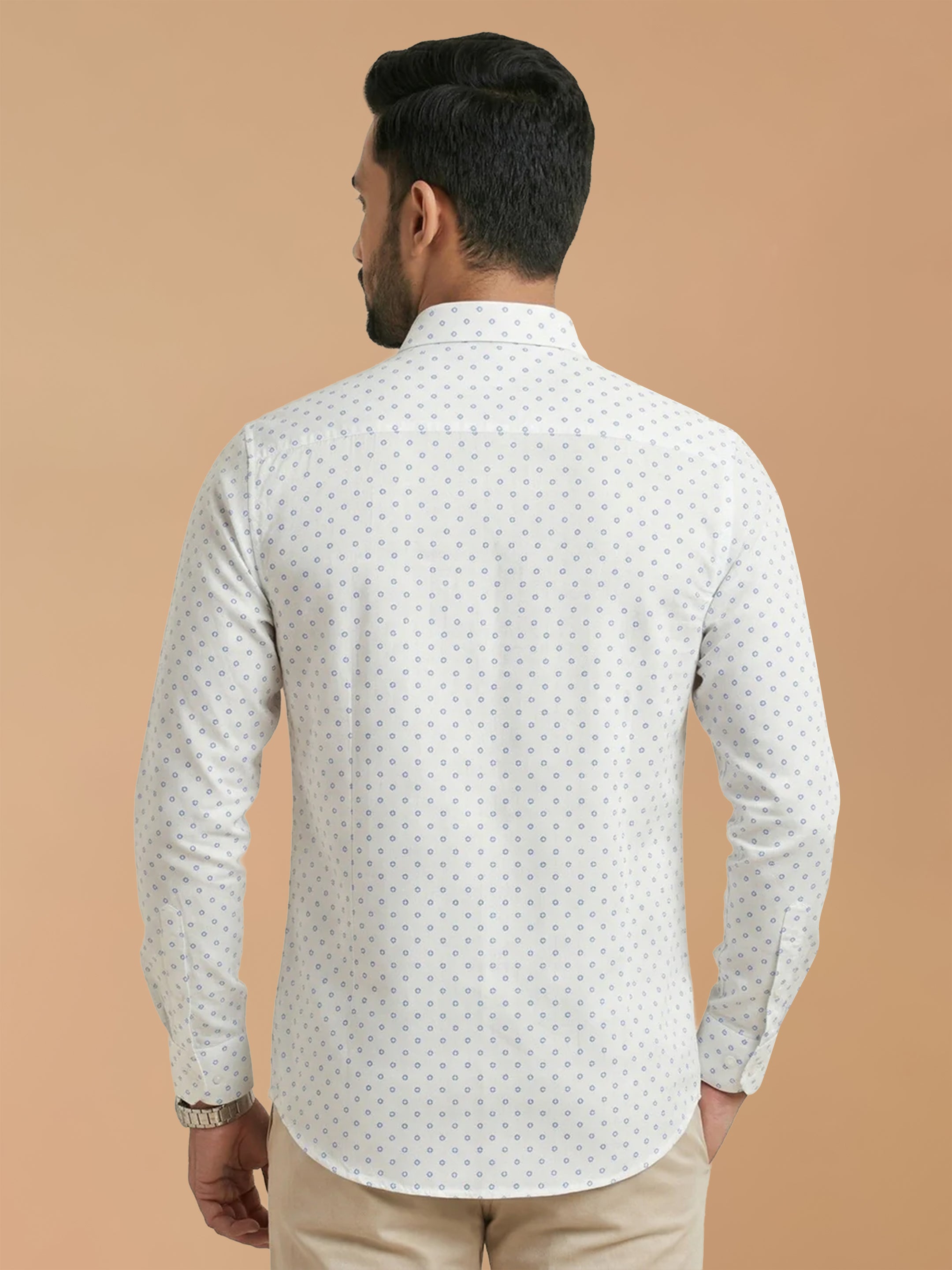 Cotton Rich White Printed Regular Fit Shirt T66 APT13
