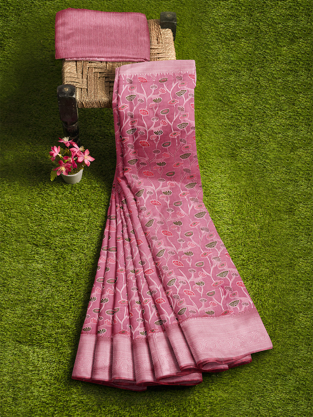 Couple Combo Shirt & Dhoti Set with Saree Pink ASS32