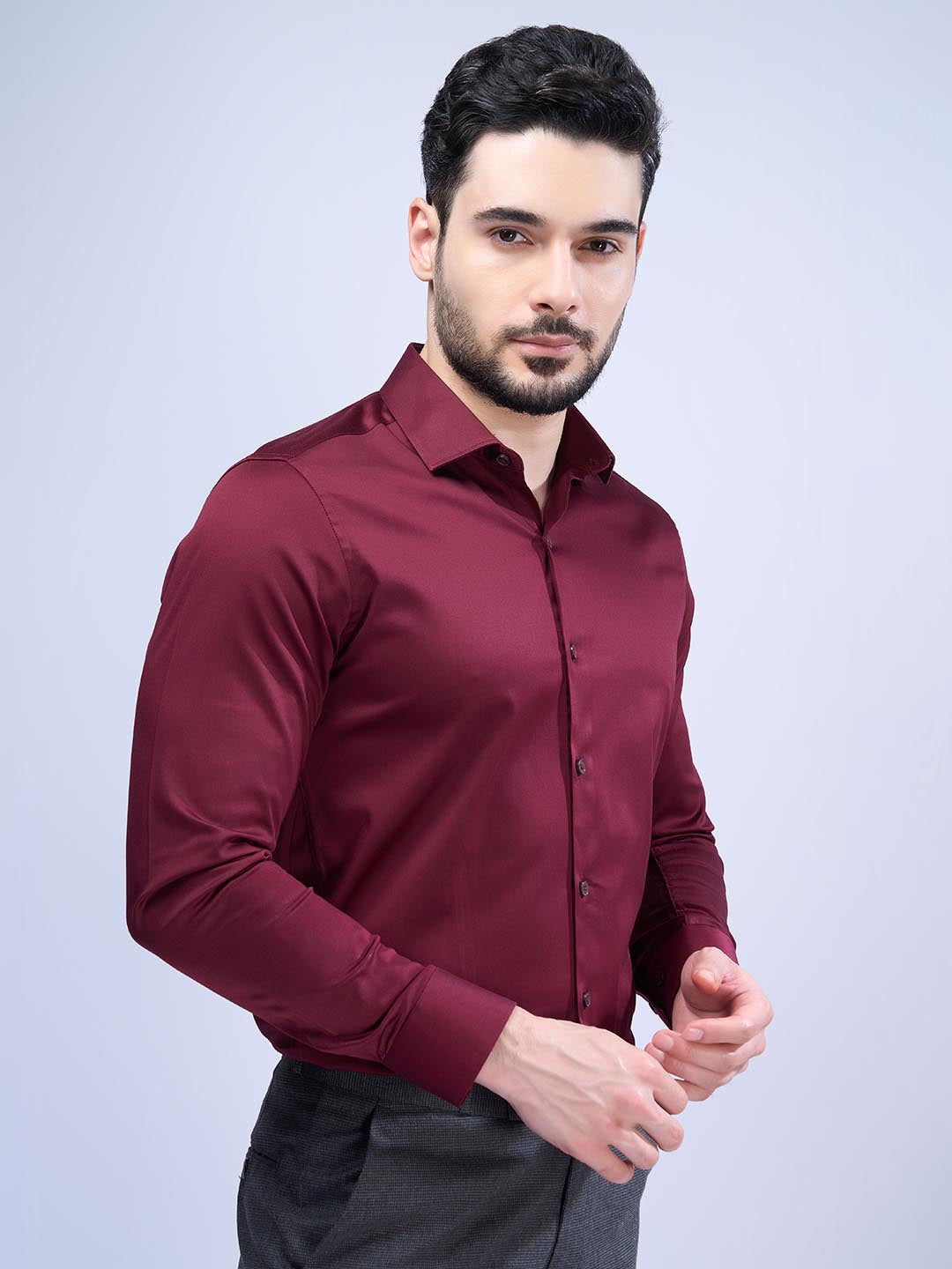 Mens Slim Fit Maroon Full Sleeves Shirt