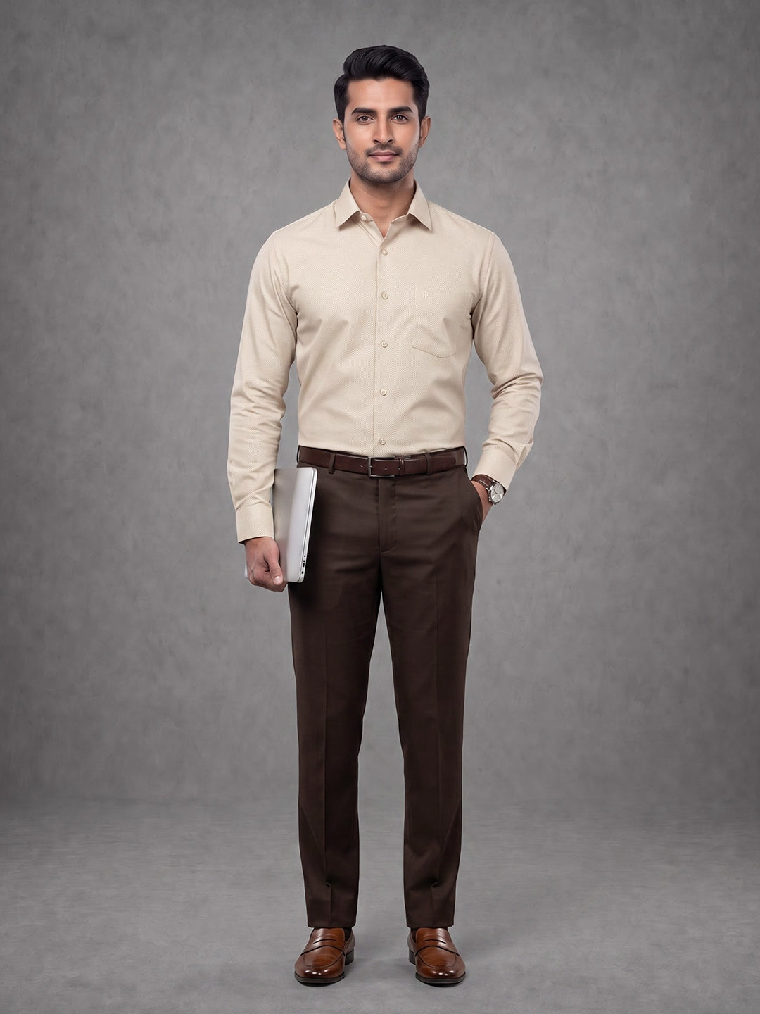 Prima Club Premium Cotton Dobby LT Beige Regular Fit Shirt SRAW3