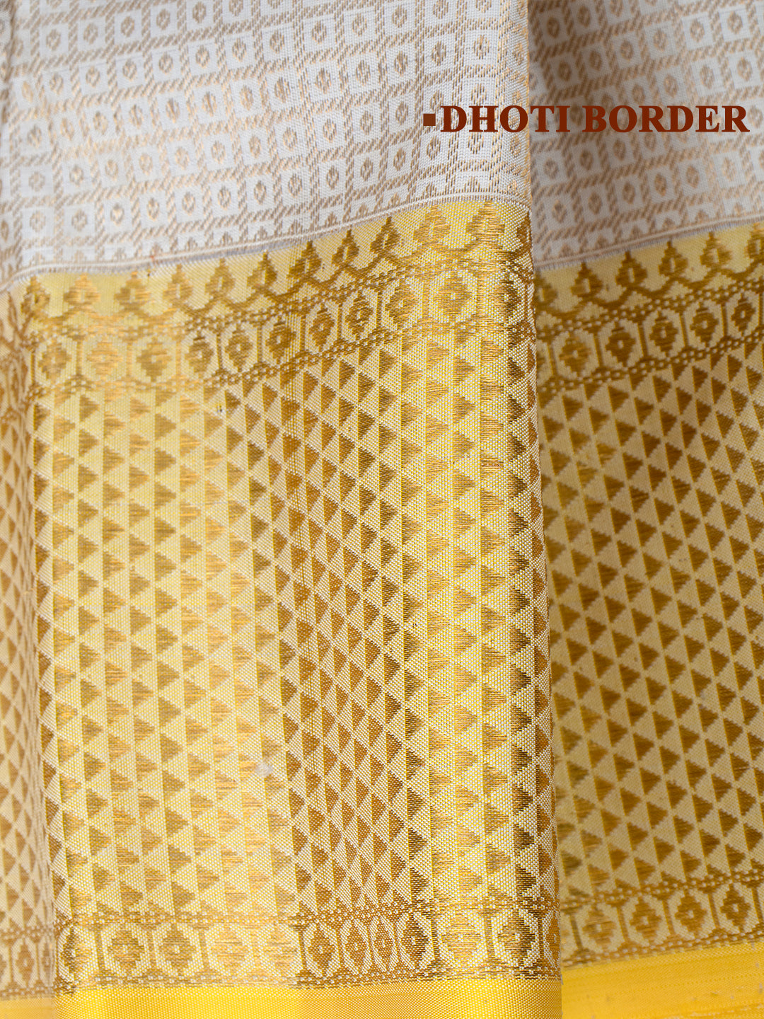 Men Premium Pure Silk OffWhite Dhoti & Towel Set with 6" inch Gold Jari Border Amirtham AM20