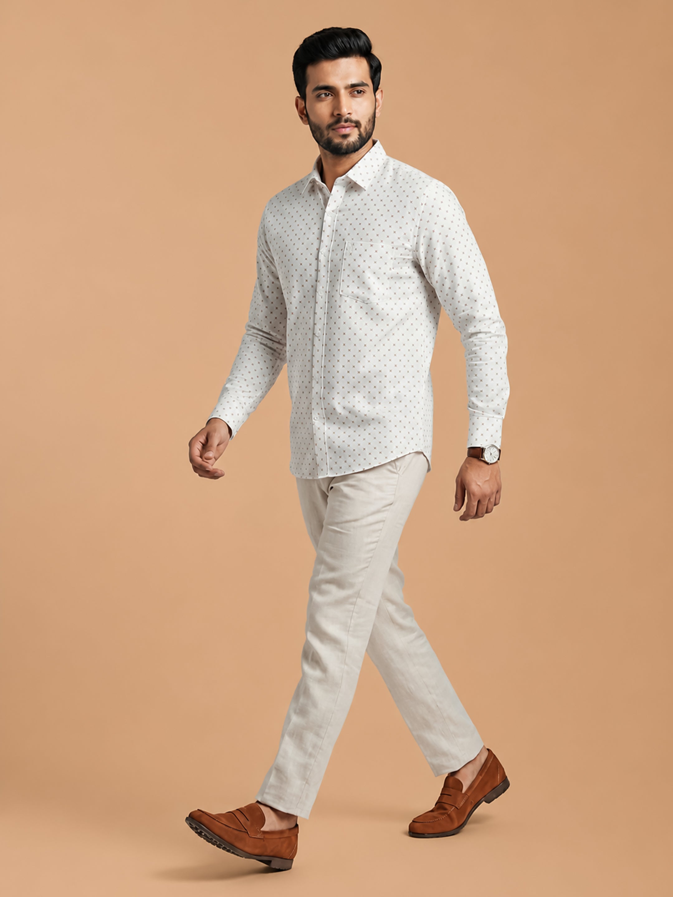 Cotton Rich White Printed Regular Fit Shirt T66 APT9