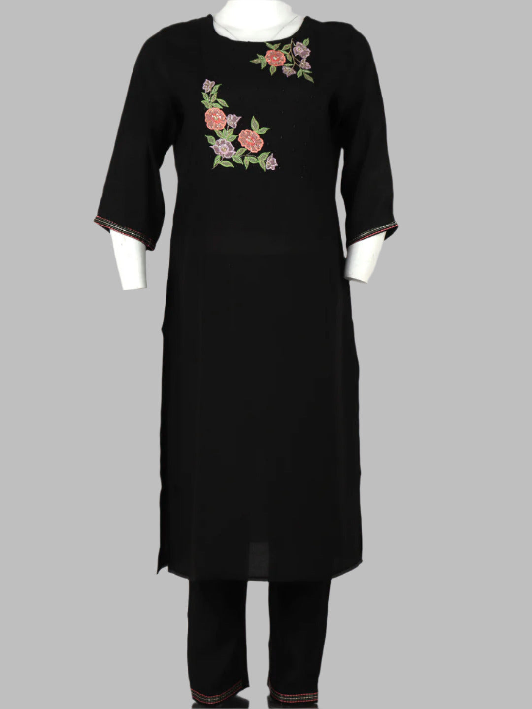 Women Cotton Embroidered Kurti Set Black EKS40