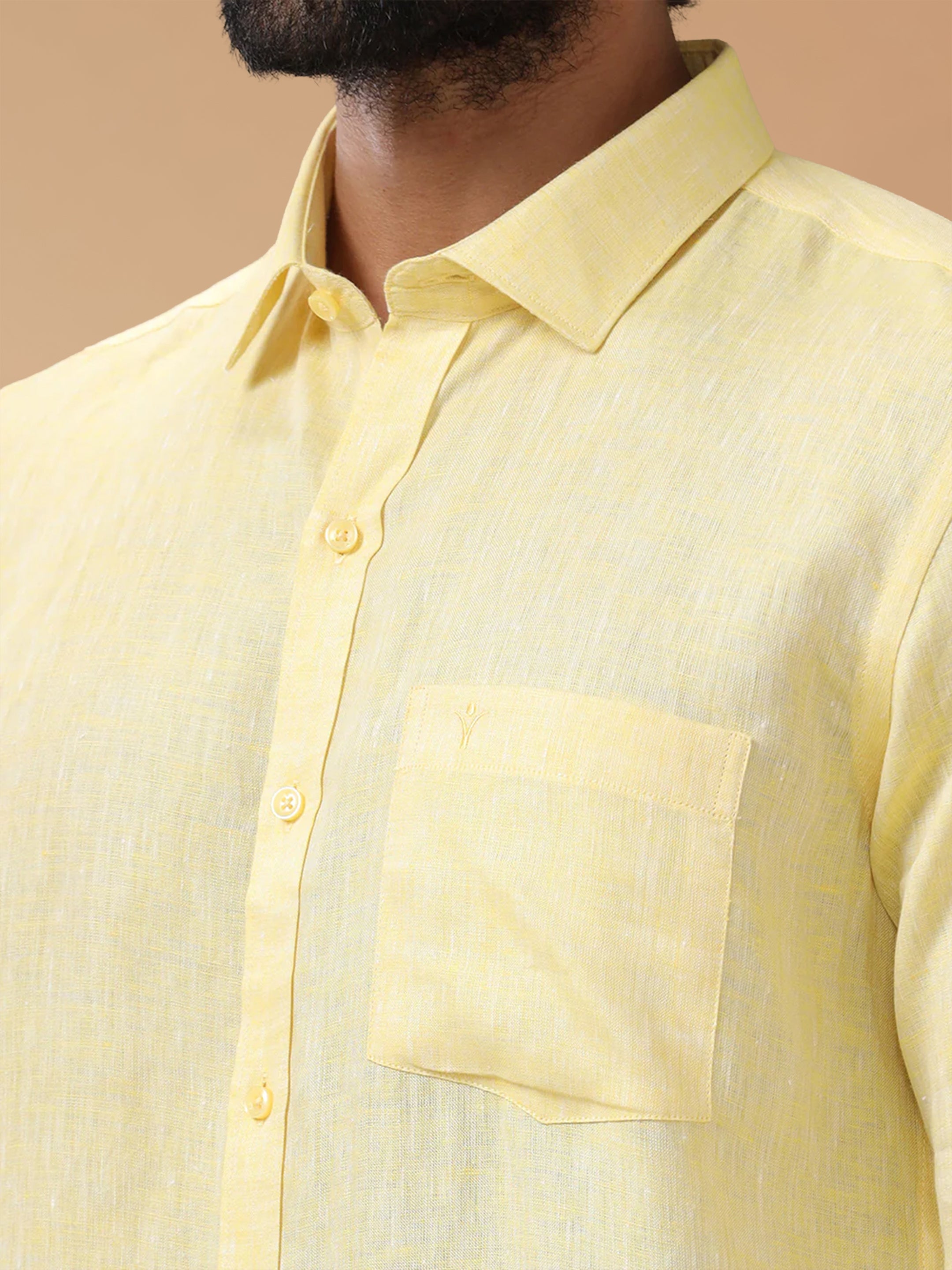 Pure Linen Pale Yellow Smart Fit Shirt L5