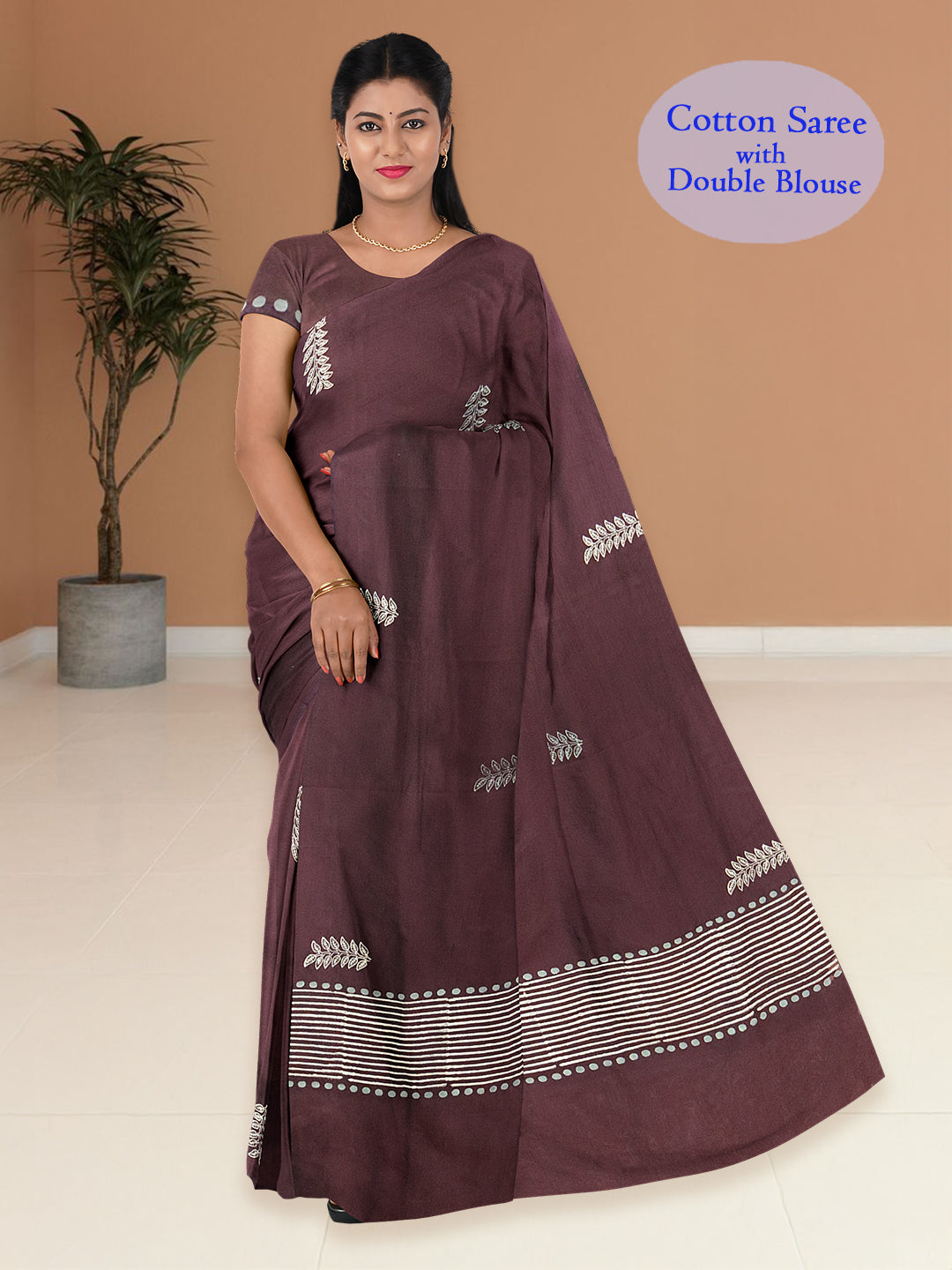 Women Maroon Cotton Saree with Double Blouse PCS208
