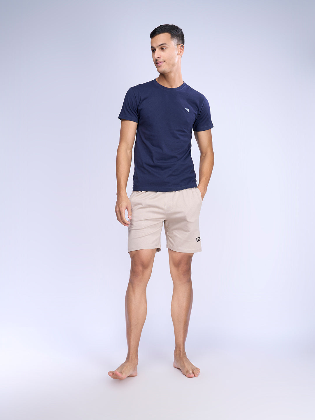 Men Beige Combed Cotton With Side Zipper Shorts