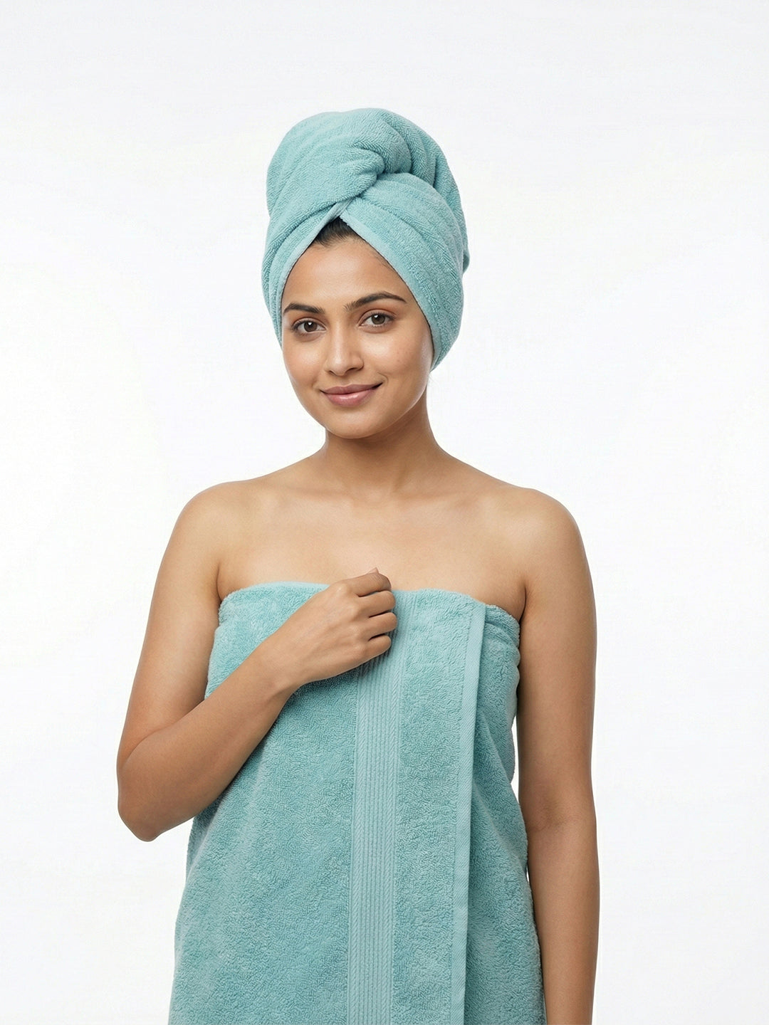 You & Me Premium Soft Terry Cotton Couple Bath, Face & Hand Towels Aqua (Pack Of 6)