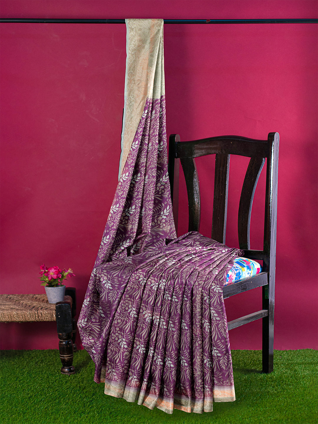 Women Violet Art Silk Printed Saree ASS59