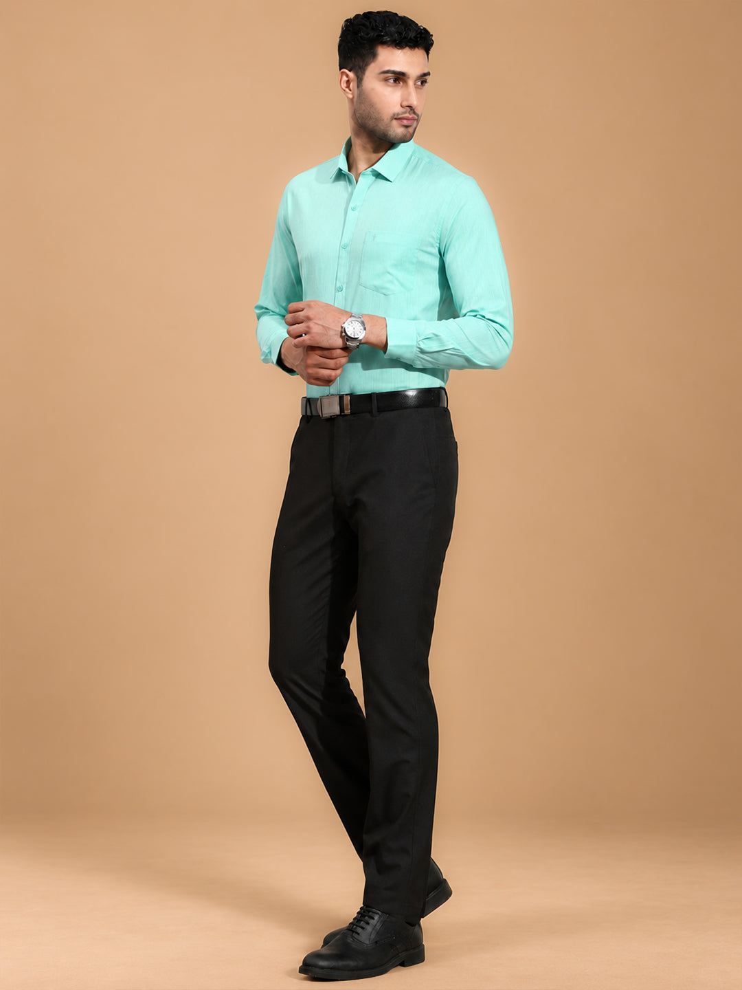 100% Cotton Vivid Cyan Smart Fit Shirt CL2 GT6