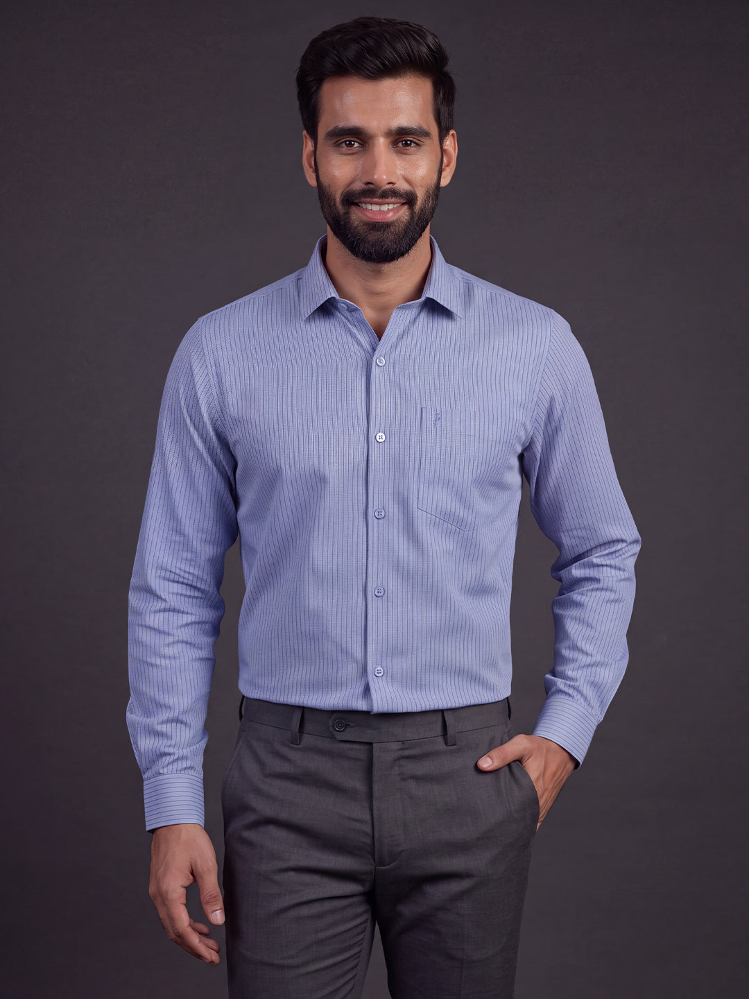 Prima Club Premium Cotton Dobby Light Blue Stripes Regular Fit Shirt SRAY1