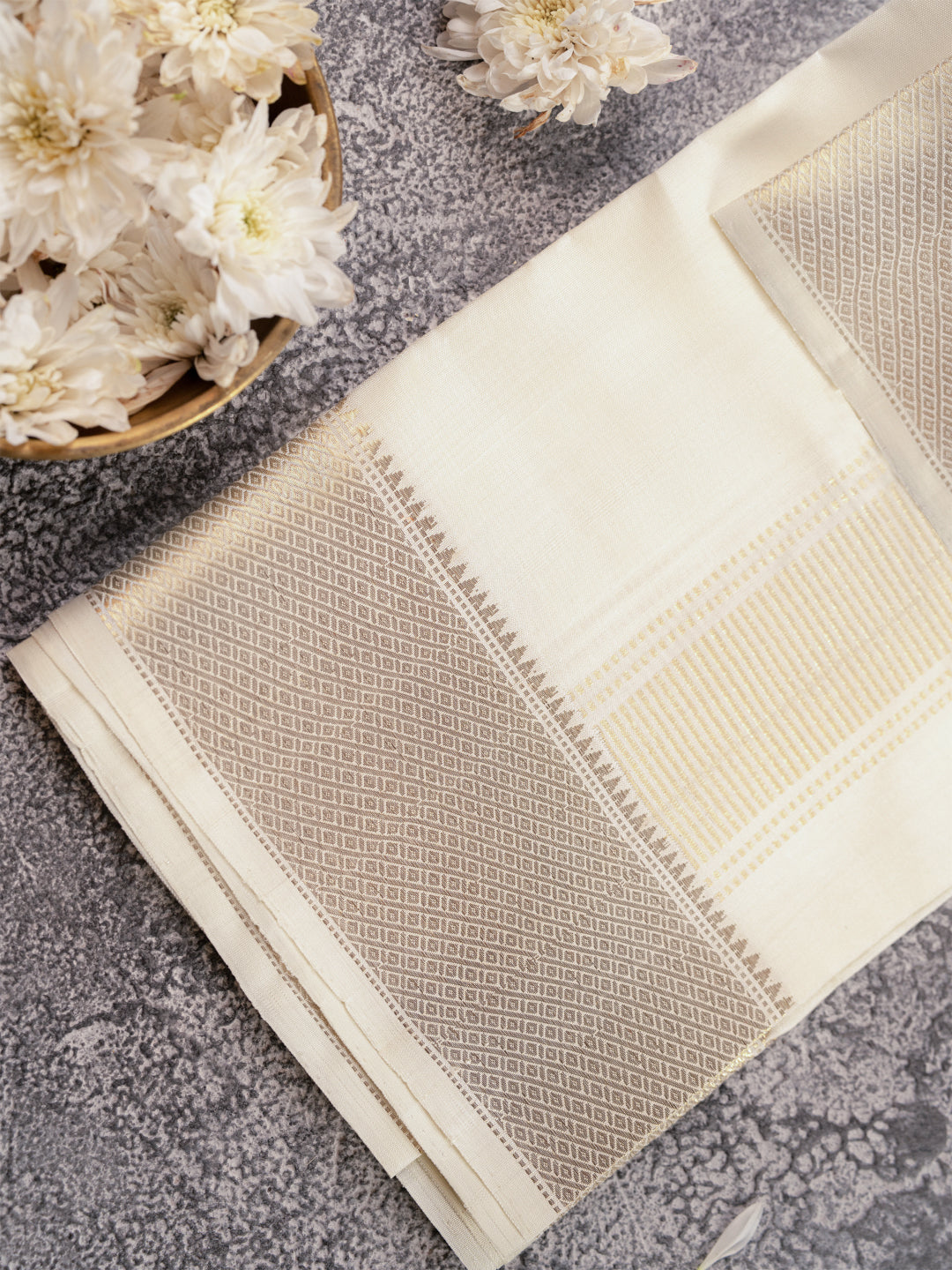 Pure Silk Cream Dhoti with 4" Gold Jari Border - Kalasam