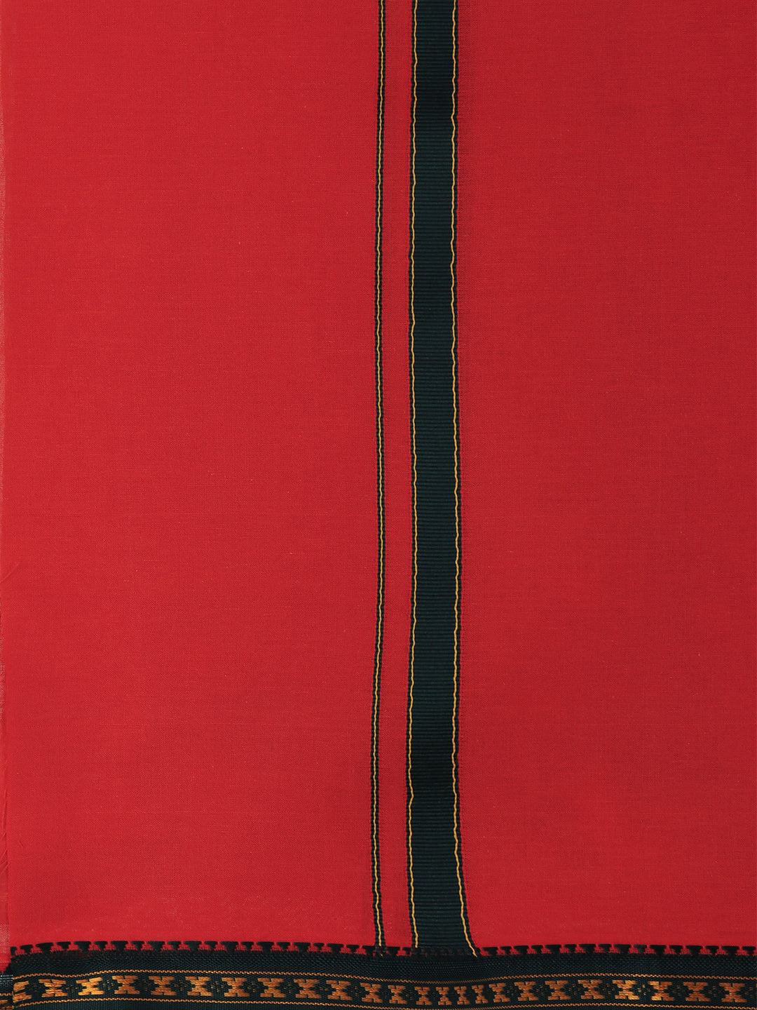 Men 100% Cotton Single Layer Red Dhoti with Mayilkhan Border Slokam (4 Way Dhoti )