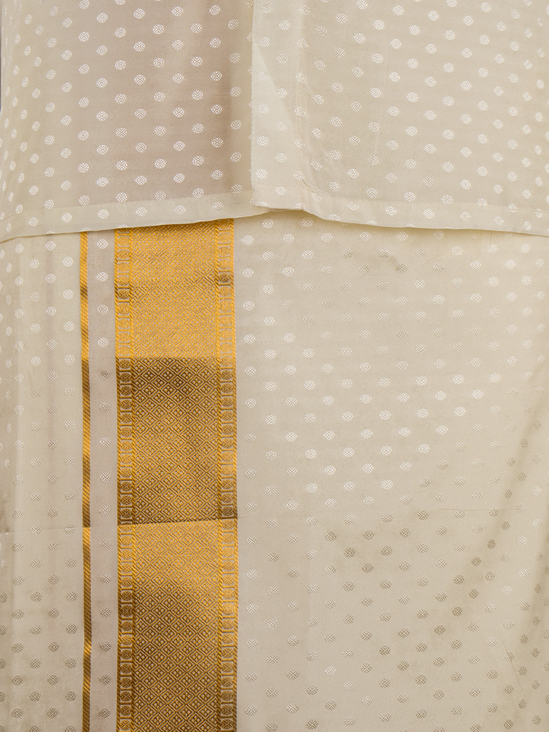 Men Art Silk Cream Self Design Shirt & Dhoti Towel Set Parinayam Grand CRJD5