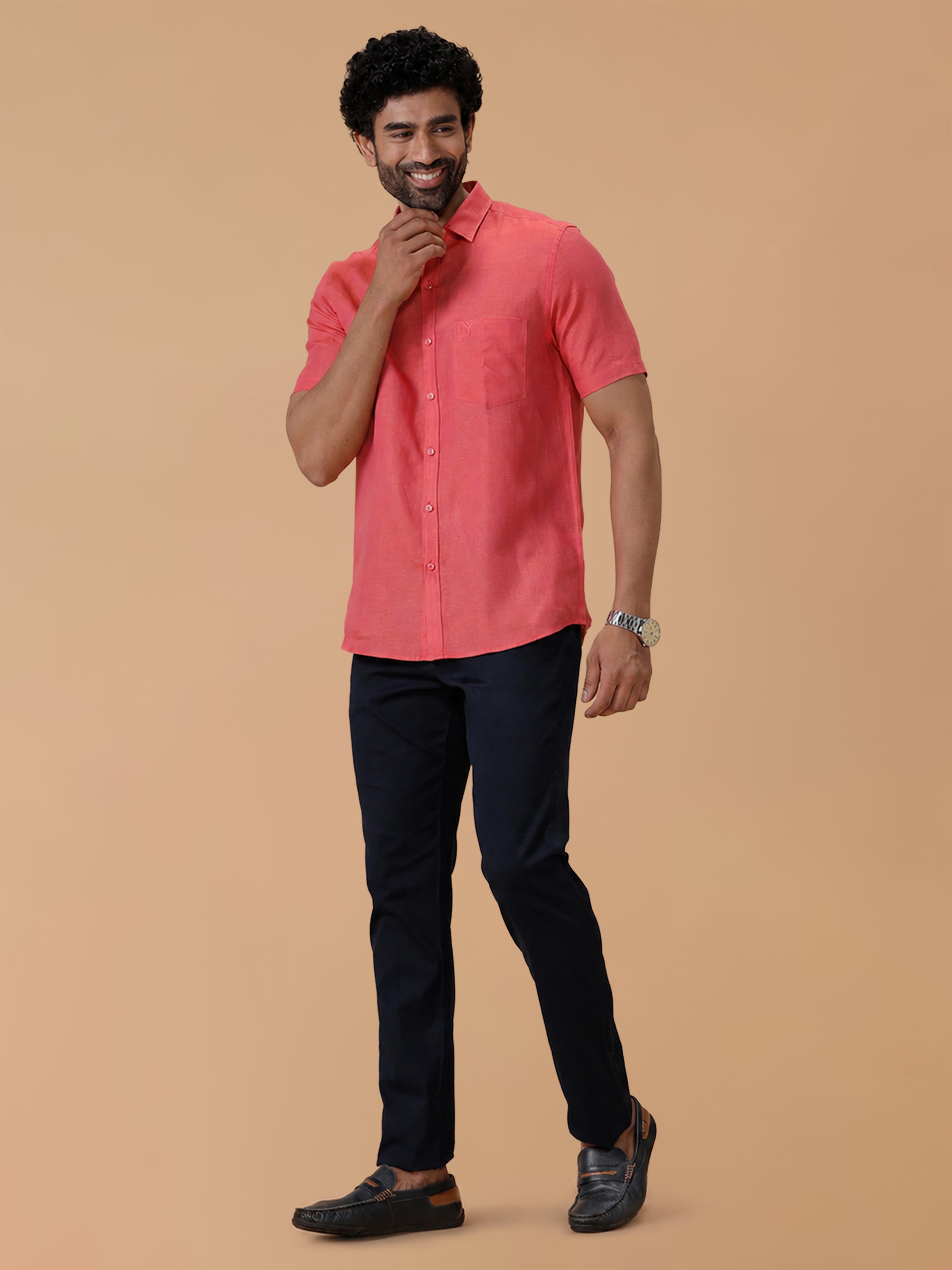 Pure Linen Vivid Red Smart Fit Shirt L14