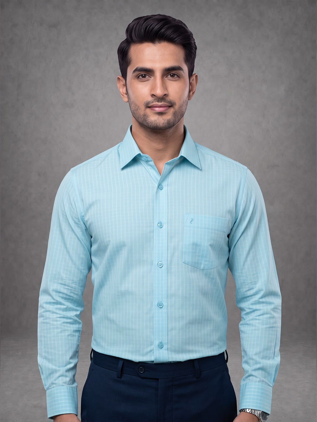 Prima Club Premium Cotton Dobby Aqua Green Checks Regular Fit Shirt SRBP4