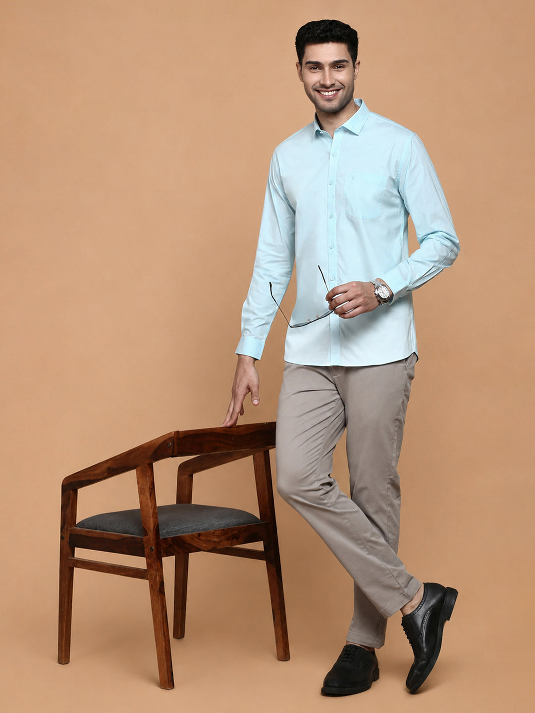 Cotton Spandex LT Sky Blue 2 Way Stretch Smart Fit Shirt LY2