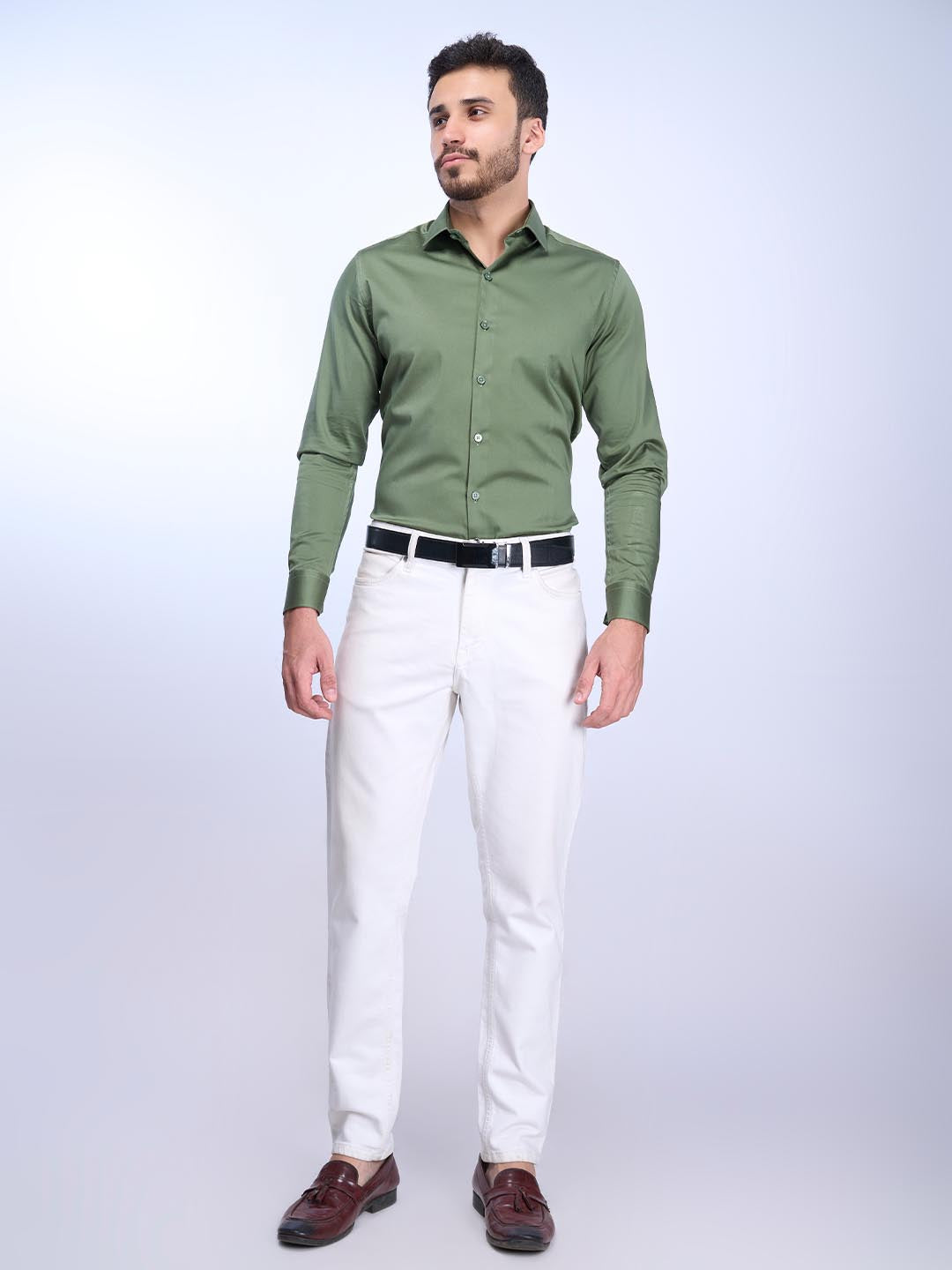 Mens Slim Fit Green Full Sleeves Shirt