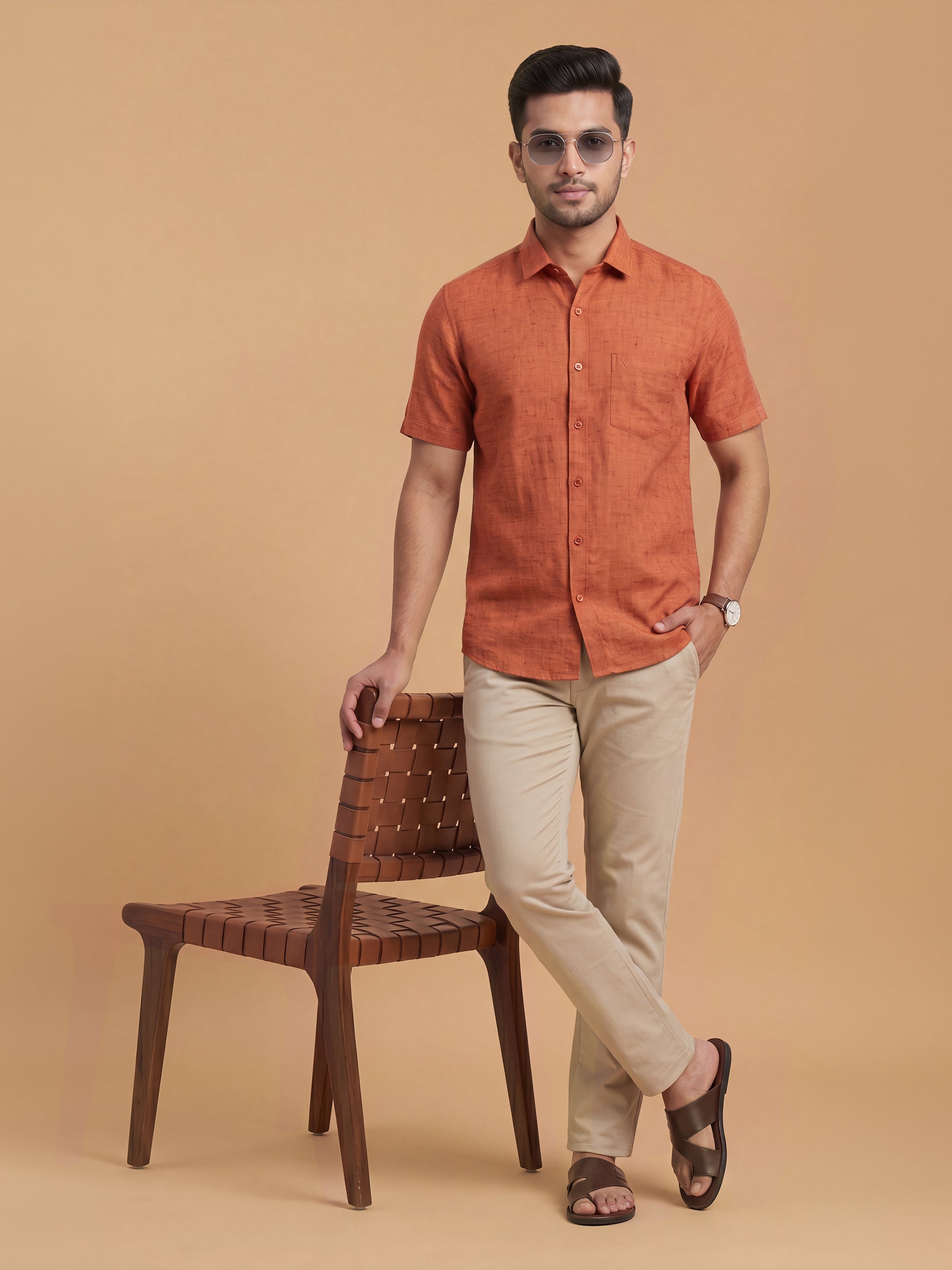 Pure Linen Strong Orange Smart Fit Shirt L90