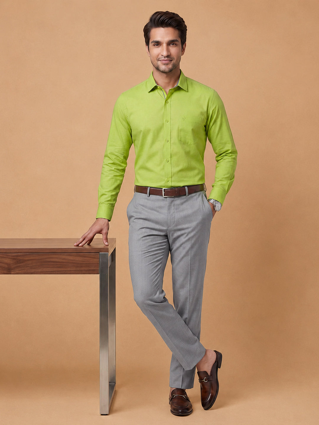 Pack of 2 | 100% Cotton Smart Fit Shirts - Pink & Yellowish Green