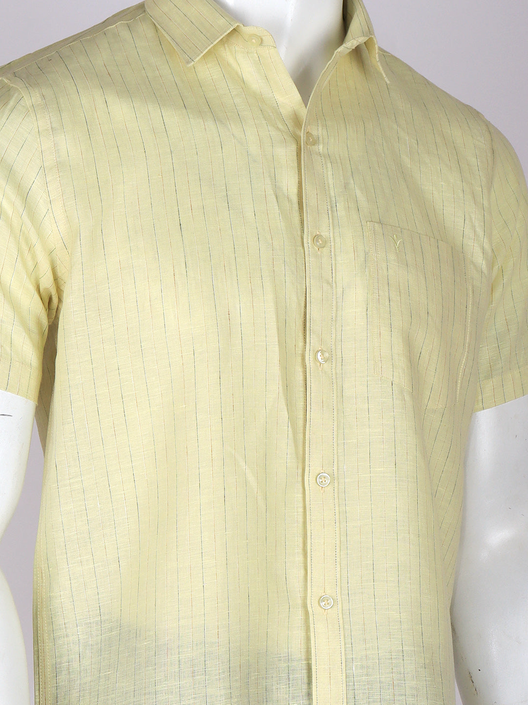 Men Pure Linen Striped Shirt Pale Yellow LS25
