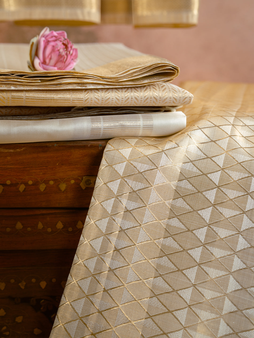 Pure Silk 5" Gold Tissue Jari Weaving Wedding Dhoti & Towel Set – Amirtham