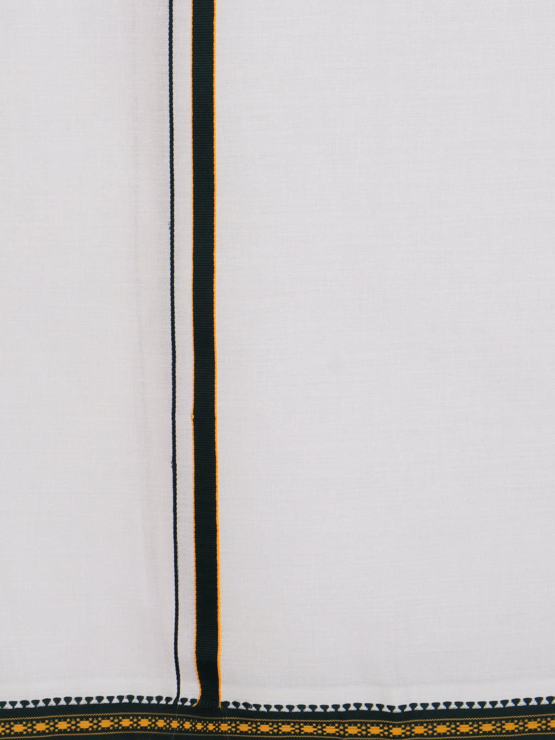 Men Cotton Blend Single Layer White Dhoti with Mayilkhan Border