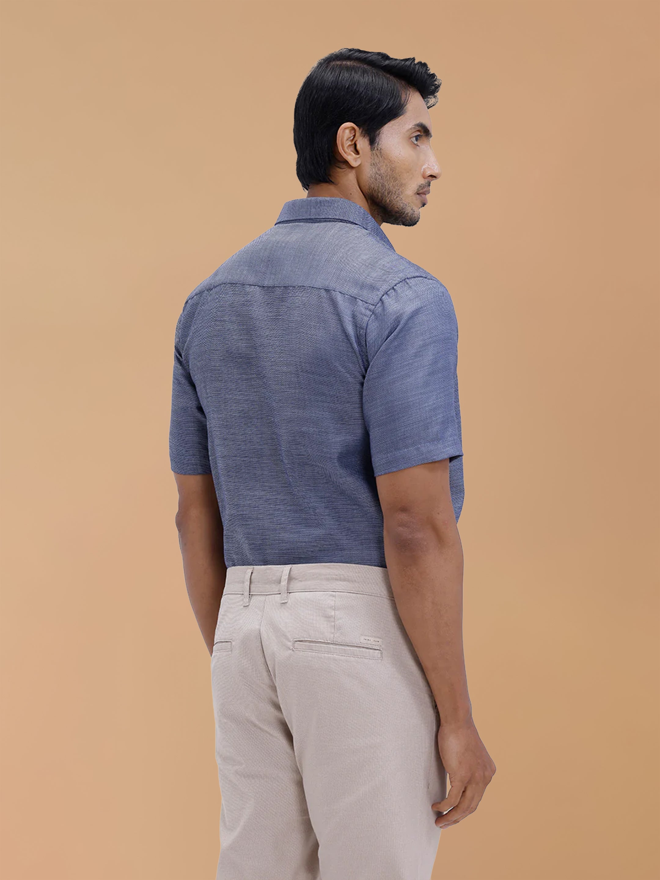 Cotton Rich Blue Dobby Regular Fit Shirt T59 AIT1
