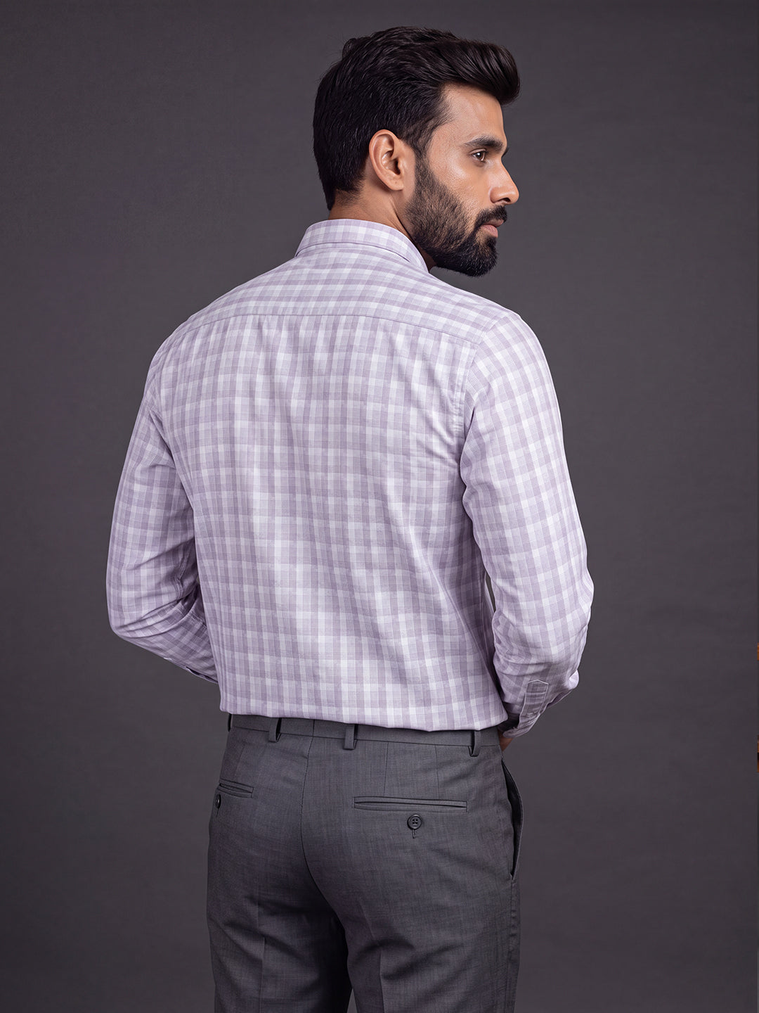 Prima Club Premium Cotton Dobby Grey Purple Checked Regular Fit Shirt SRBJ6
