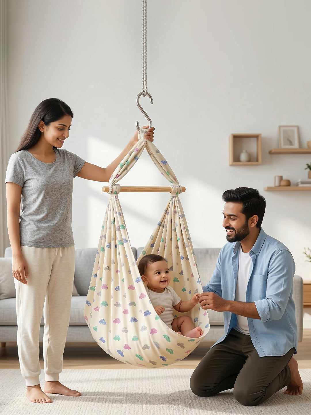 Premium Soft Cotton Baby Hammock Stitched in Assorted Colours & Prints (Thottil/Jhula)