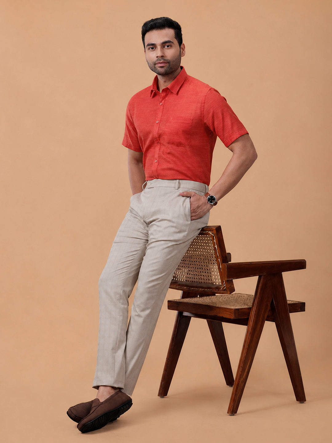 Cotton Rich Bright Red Regular Fit Shirt T28 TD6