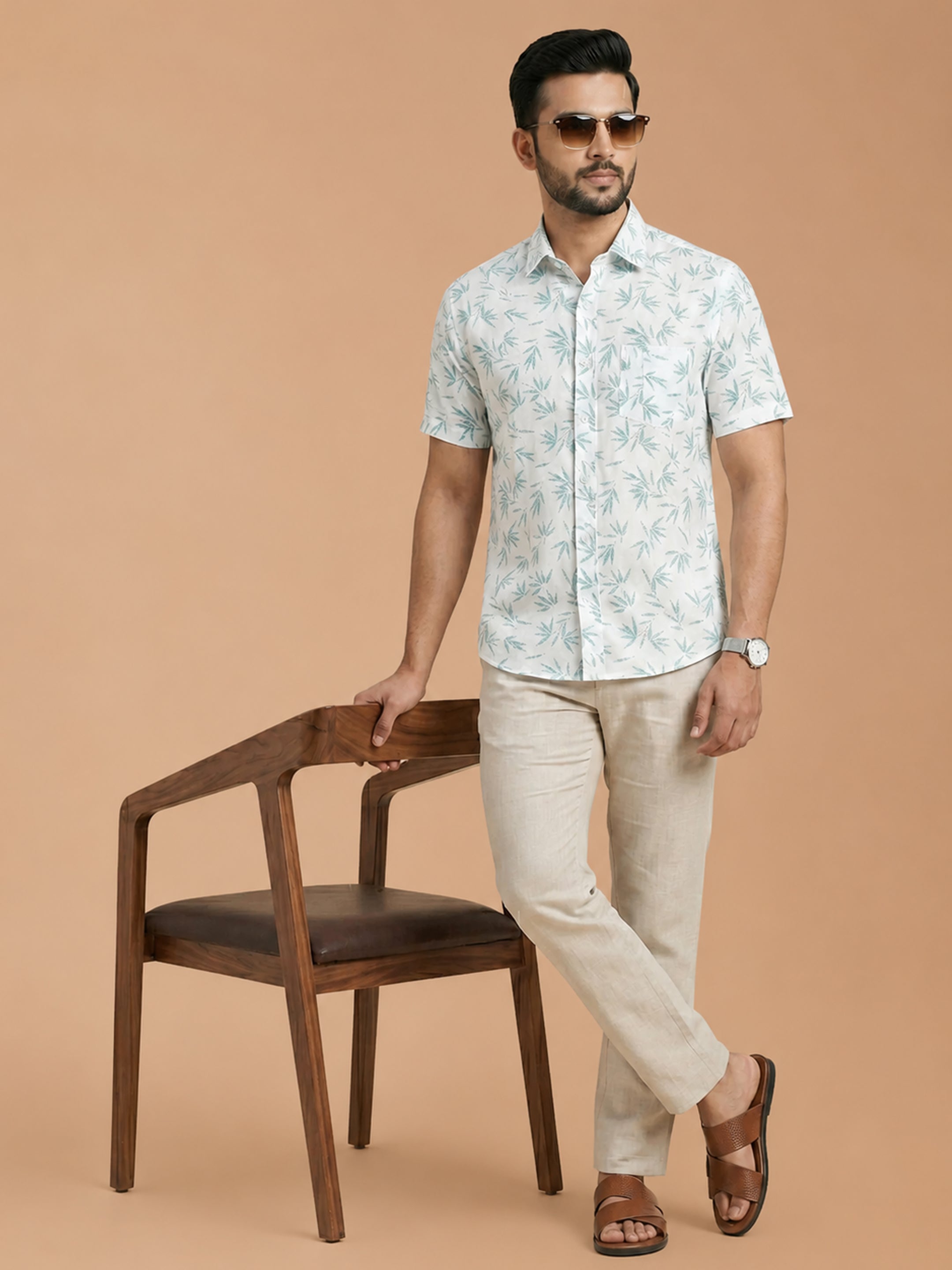 Cotton Rich White Printed Regular Fit Shirt T66 APT4