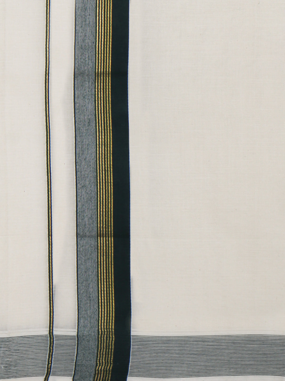 Men Kora Cotton Double Layer Dhoti with Green Fancy Jari Border EGJ17