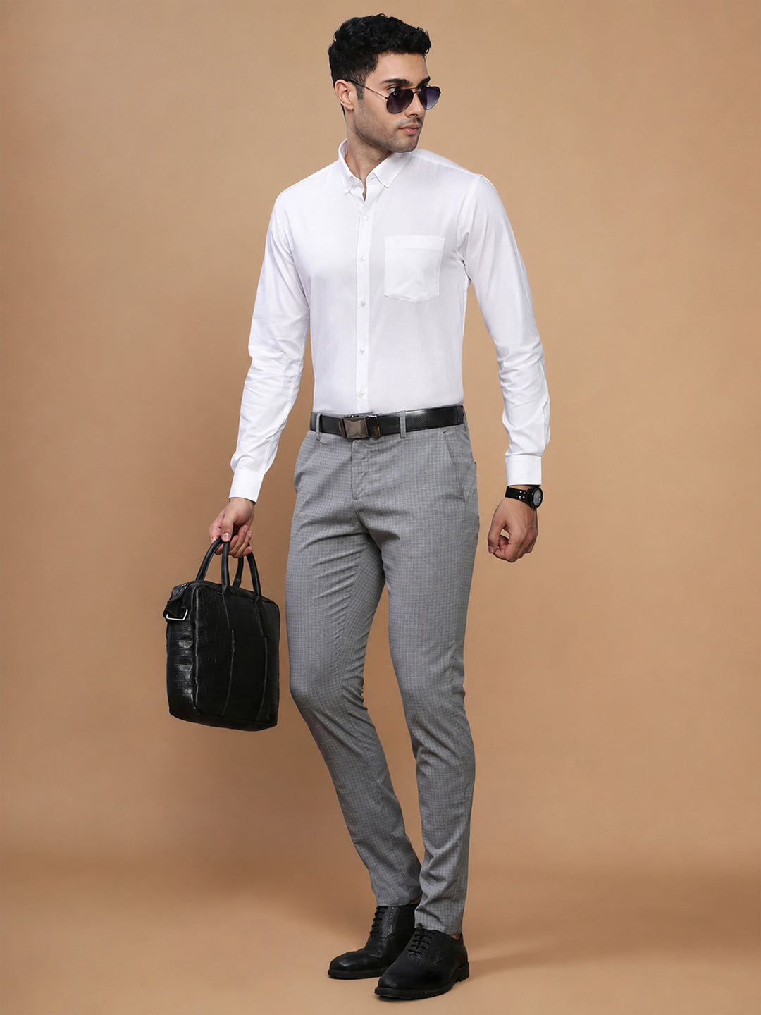 Classic Texture Weave Premium Cotton White Shirt - Oxford