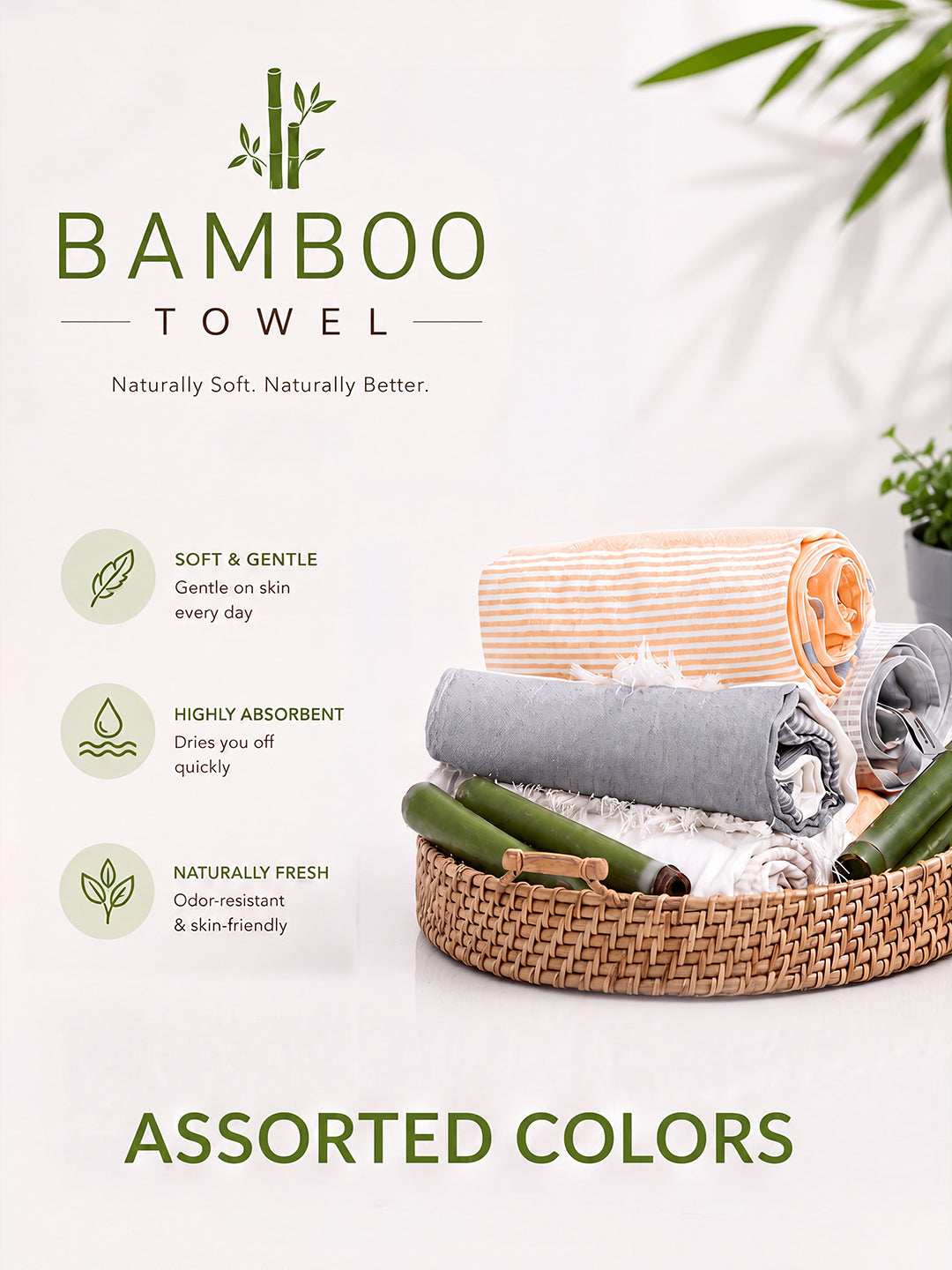 Ultra Soft & Quick Absorbent Bamboo Assorted Colours Bath Towel