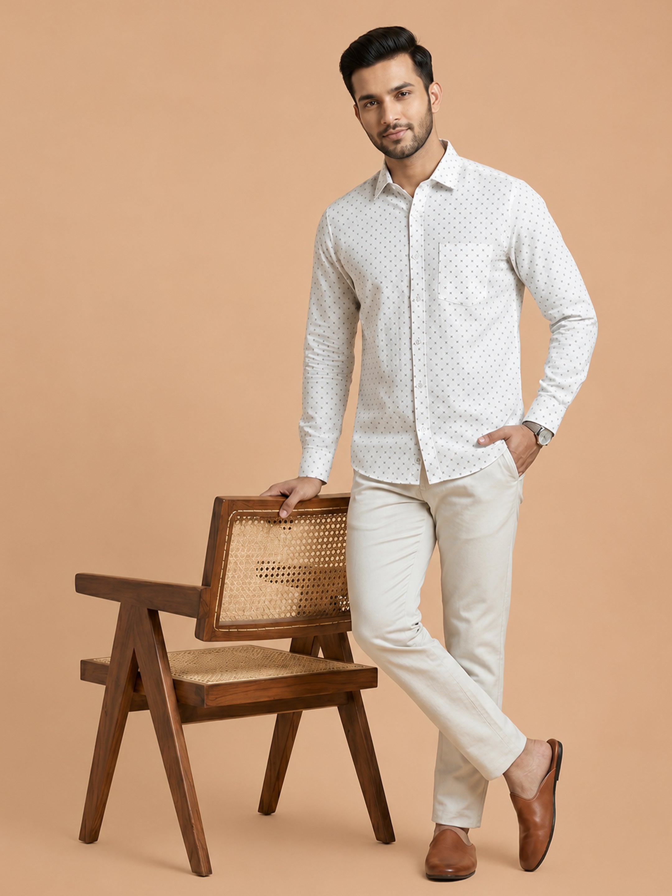Cotton Rich White Printed Regular Fit Shirt T66 APT7
