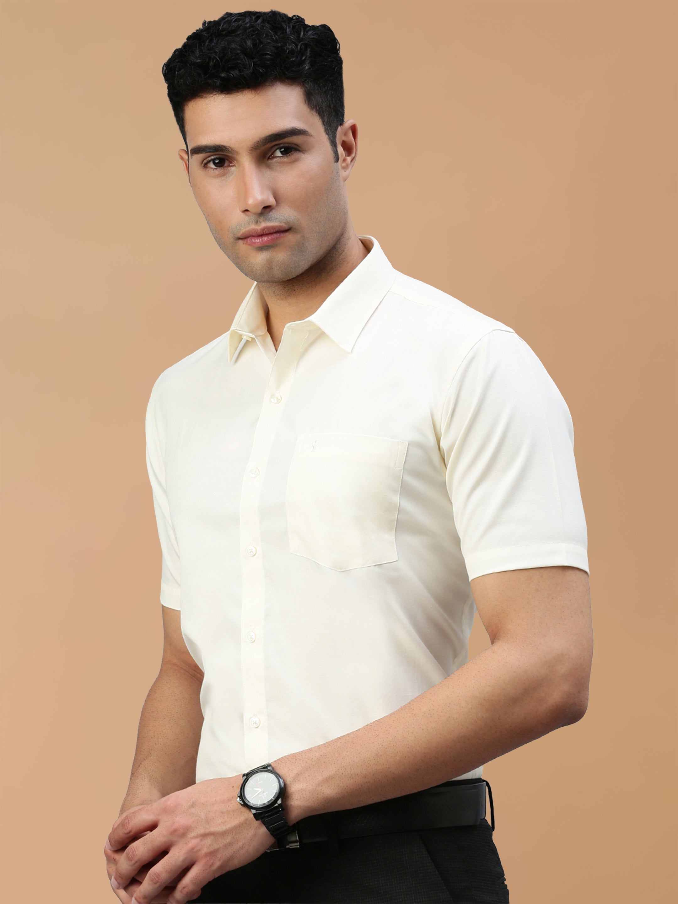 Cotton Rich Cream Regular Fit Shirt Kalyan