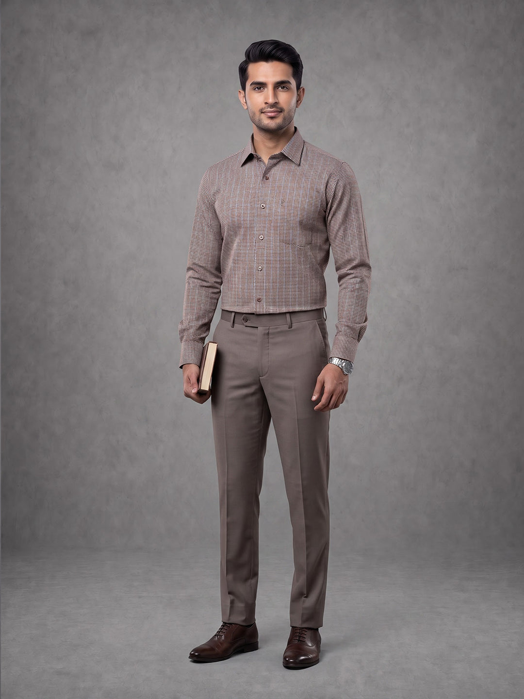 Prima Club Premium Cotton Dobby Khaki Red Checked Regular Fit Shirt SRAQ1