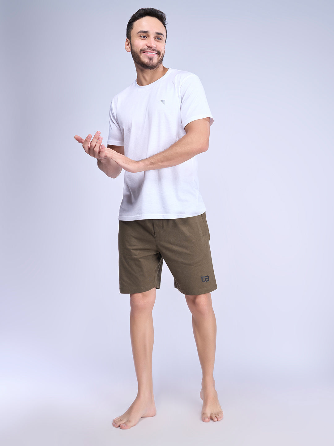 Men Olive Combed Cotton Shorts