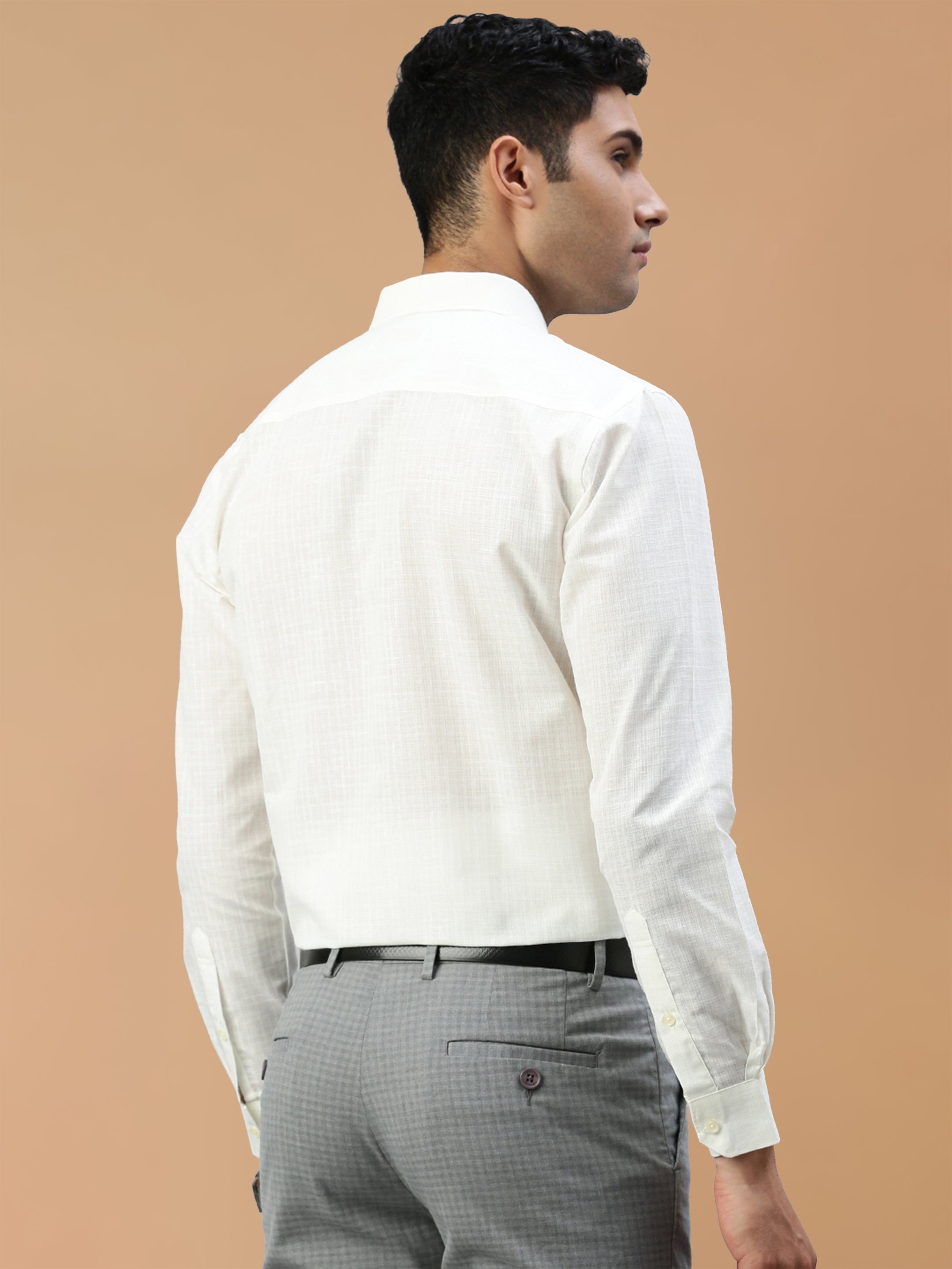 Cotton Rich Self Design Cream Regular Fit Shirt Celebrity 2