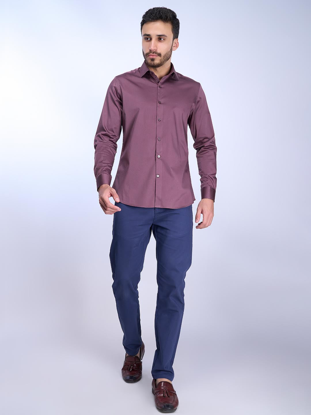 Men Stretch Cotton Shirt Purple FS26