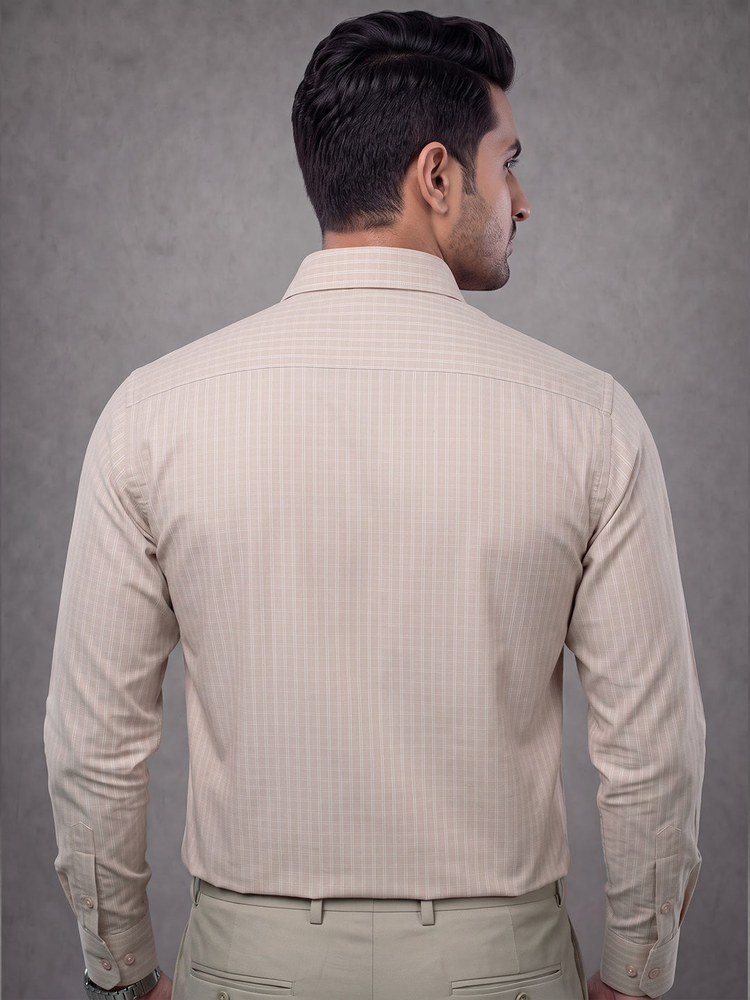 Prima Club Premium Cotton Dobby Peach Pink Checks Regular Fit Shirt SRBP6