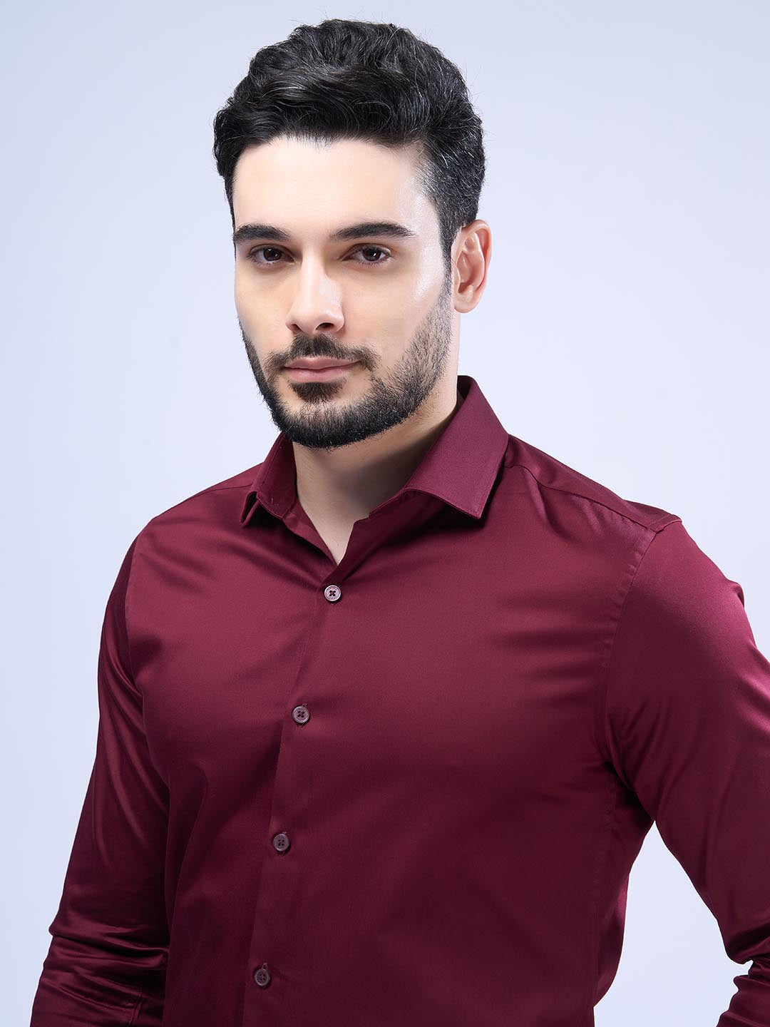 Mens Slim Fit Maroon Full Sleeves Shirt