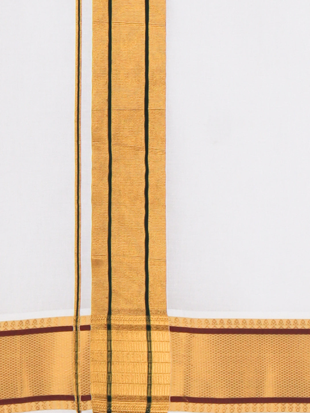 Men 100% Cotton Single Layer White Dhoti with Fancy Jari Border Golden Award