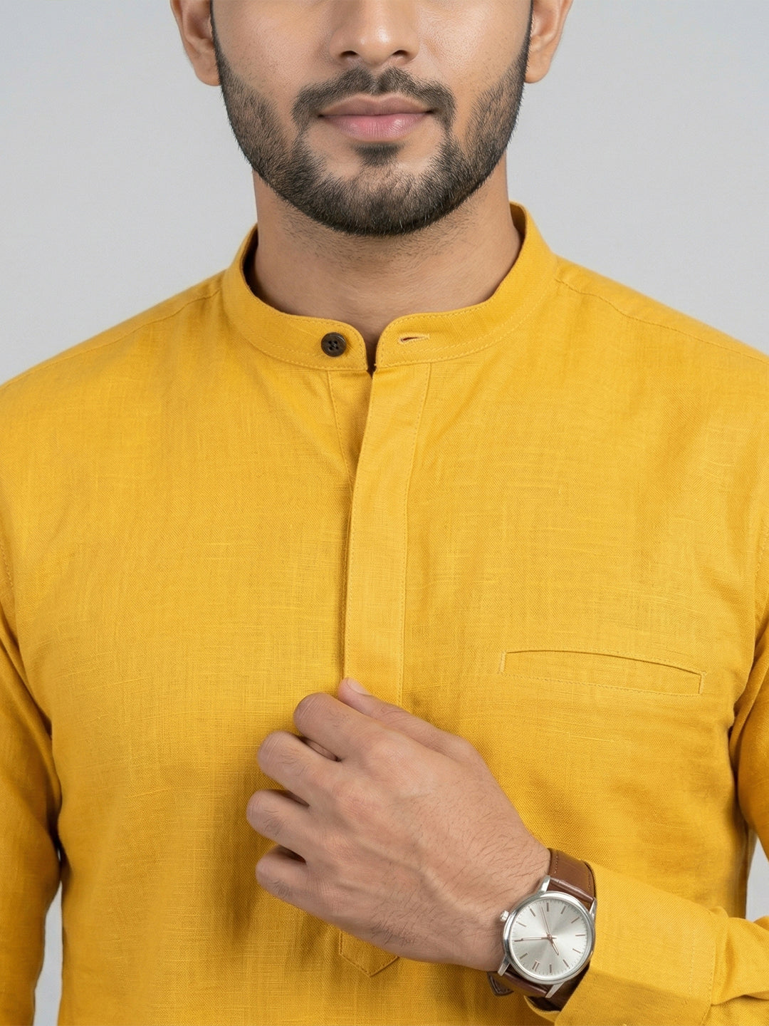 Cotton Short Length Plain Pocket Kurta Orangy Yellow Y24