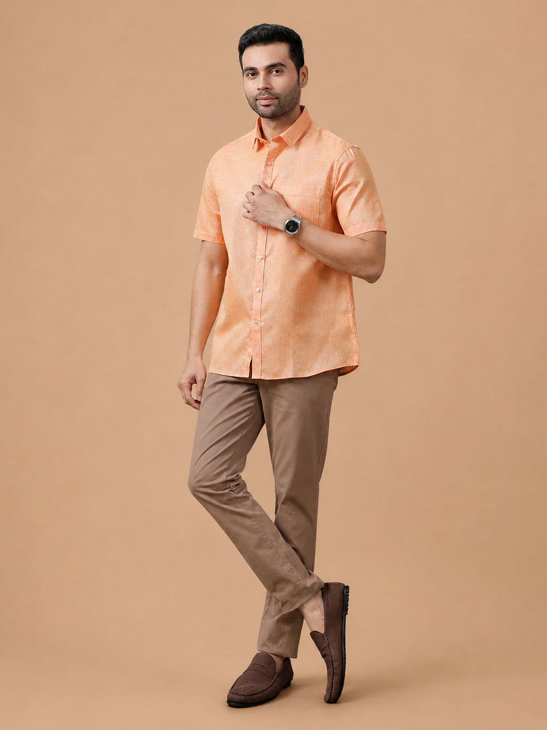 Cotton Rich Reddish Orange Regular Fit Shirt T3 CV14