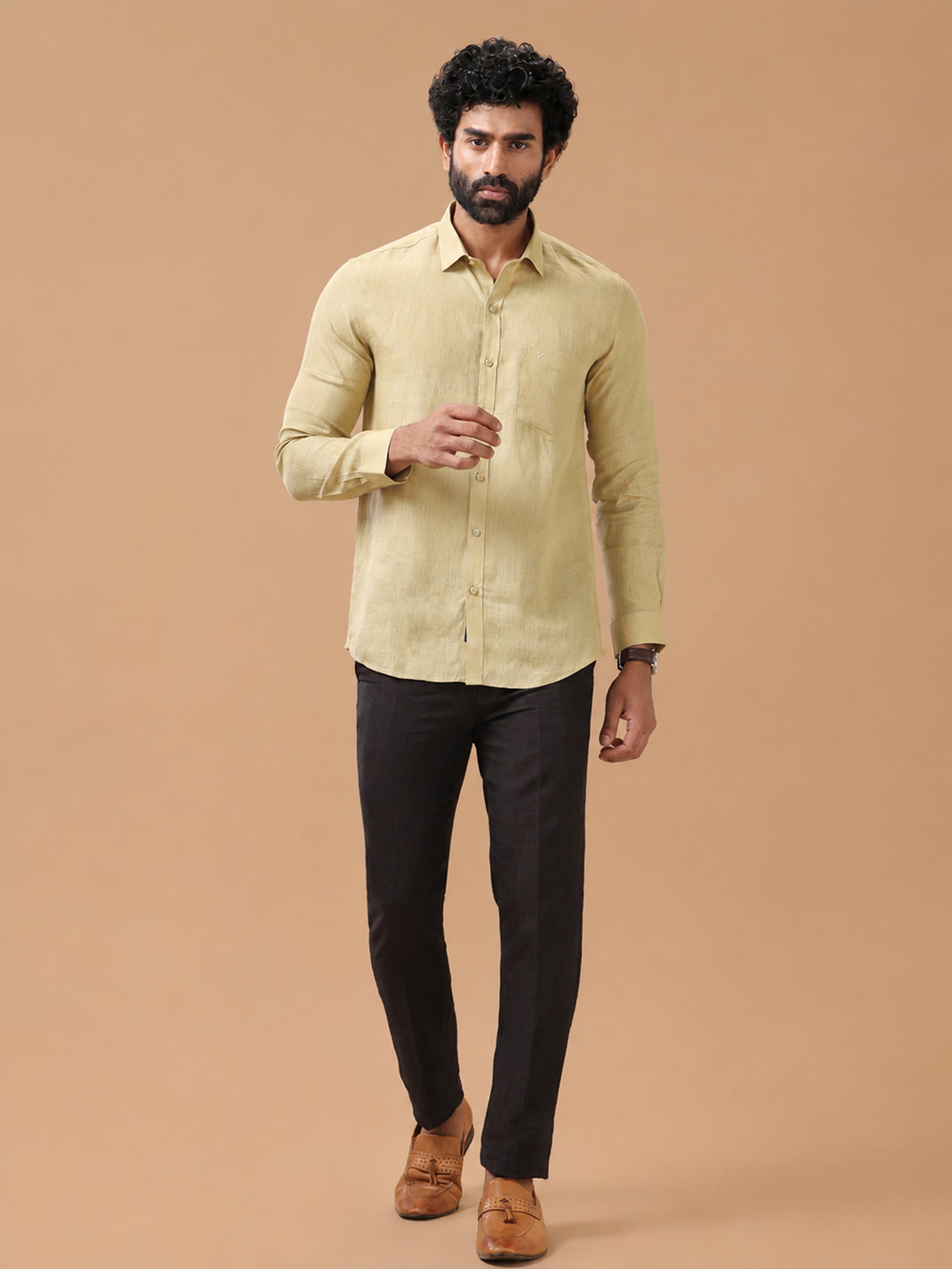 Pure Linen Ginger Brown Smart Fit Shirt L112