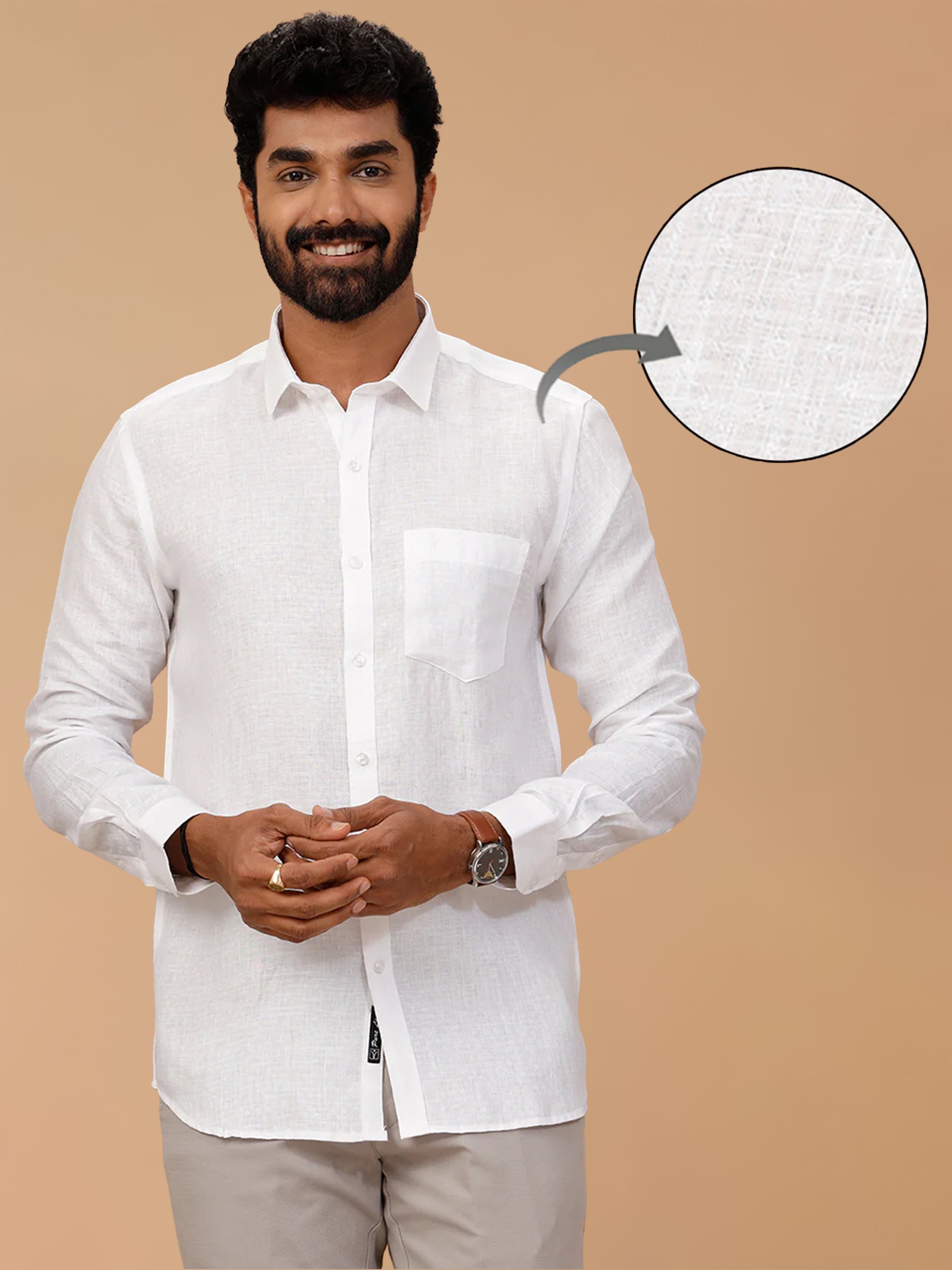 Pure Linen Self Design White Shirt LP1546JF