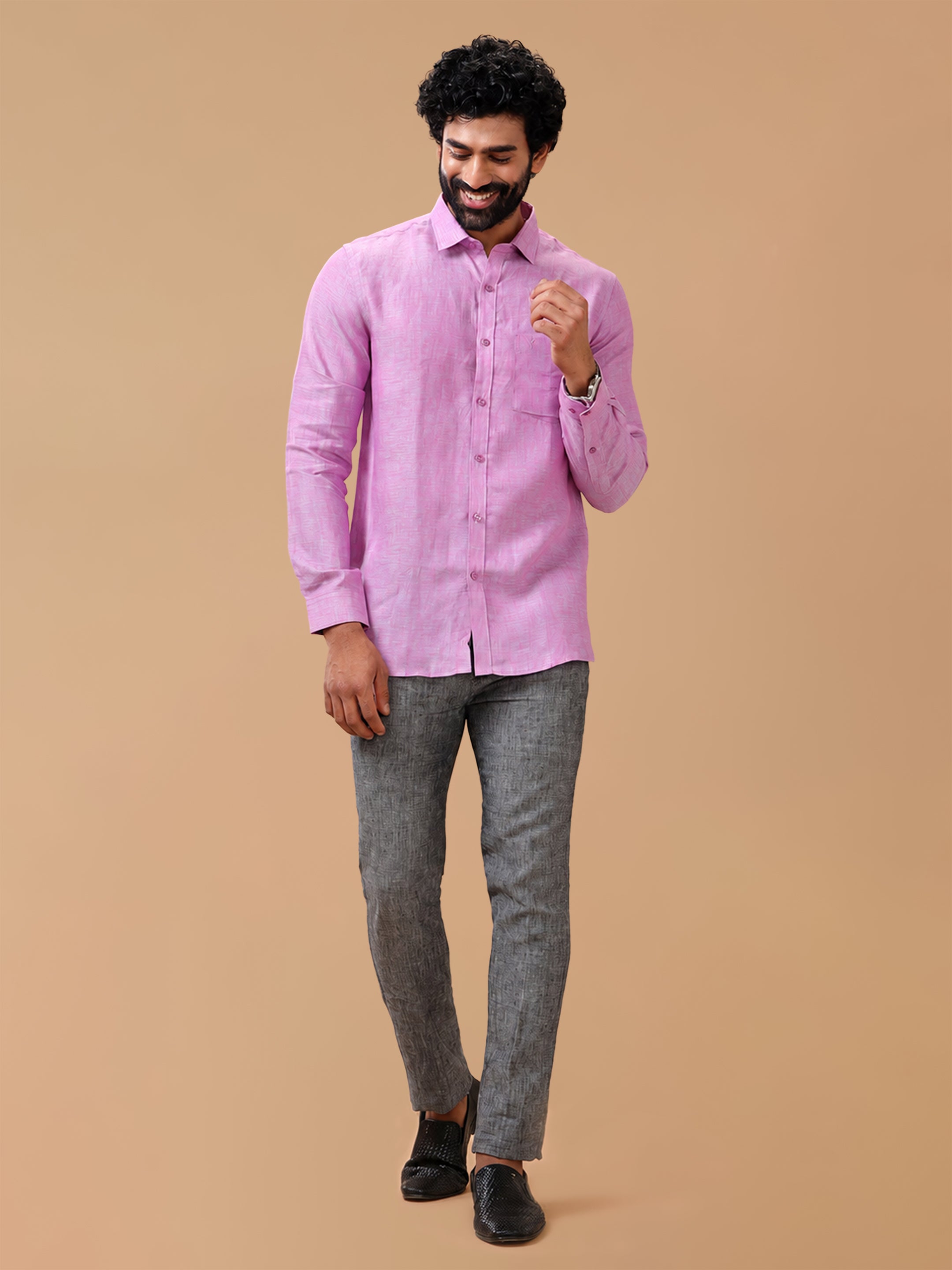 Pure Linen Orchid Blue Smart Fit Shirt L79