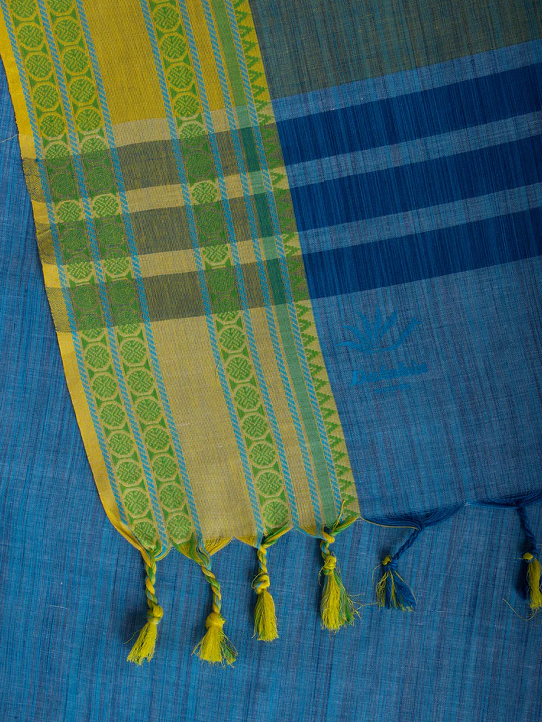 Womens Elegant Semi Cotton Blue With Yellow Cotton Weaving Saree SCS57
